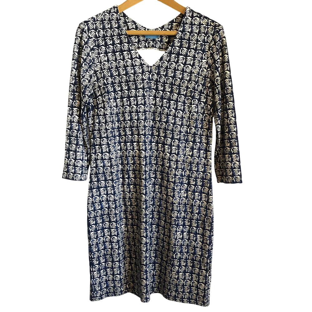 J. McLaughlin Blue Floral 3/4 Sleeve Dress Knee Length Small Corporate Chic